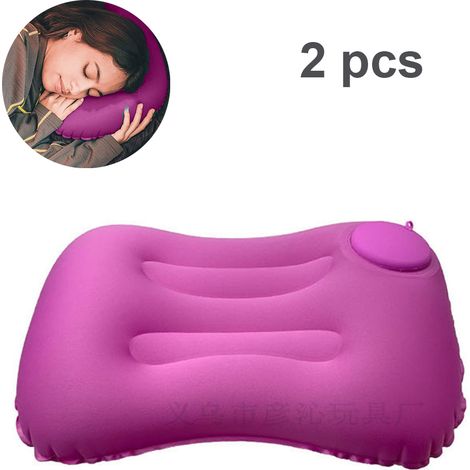 Lot de 2 oreillers gonflables automatiques de voyage à pression - Rose (1/5)