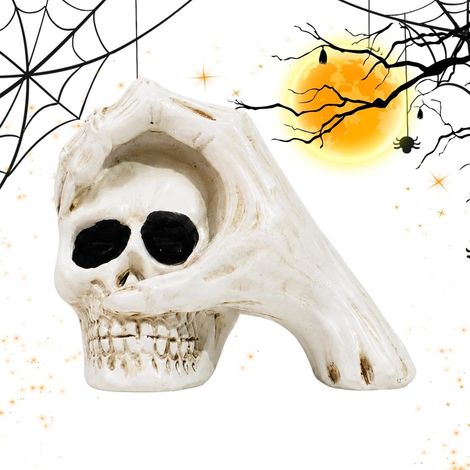Crâne d'halloween Figurine de Main et de tête de Squelette Gothique Sculpture main crâne Halloween Pour Maison Salon Maison Hantée Chambre Appart Dortoir Bureau Entrée Fête Centre de (1/5)