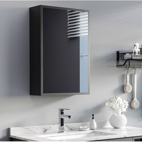 Armario de baño con espejo, mural, 3 niveles, negro 40 x 15 x 60 cm DESVIAE (1/5)
