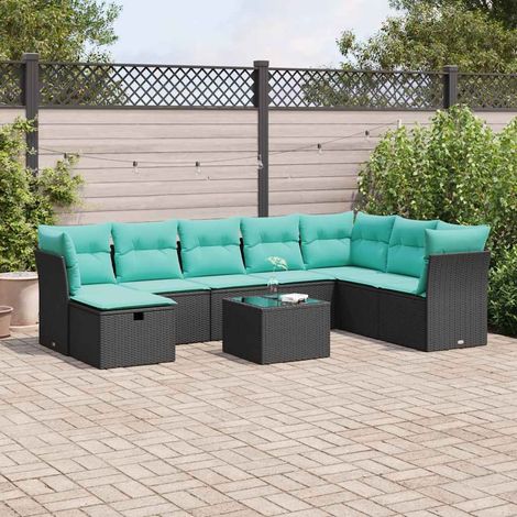 vidaXL Set Divani da Giardino 9 pz con Cuscini Nero in Polyrattan (1/5)