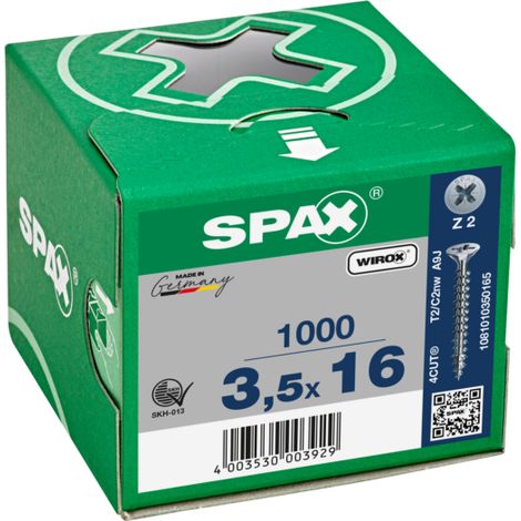 Caja de tornillos SPAX Wirox Z2 Cabeza plana 3,5 x 16 mm 1000 Unidades