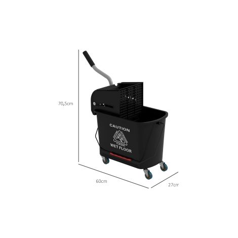 Chariot de ménage noir 20 L avec seau à 2 compartiments et presse essoreuse pour maison, bureau et commerces (1/5)
