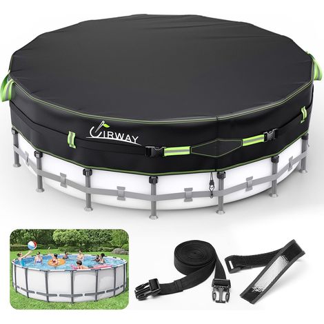 Bâche de Piscine 500D Ronde 366cm – Bâche Lourde avec Protection UV, Sangles Coupe-Vent Ultra-Résistantes et Revêtement Gel – Bâche Robuste pour Piscine Hors-Sol (1/5)