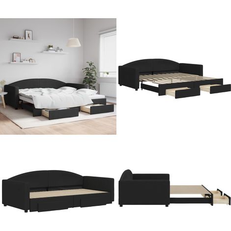 vidaXL Tagesbett Ausziehbar mit Schubladen Schwarz 100x200 cm Stoff (1/5)