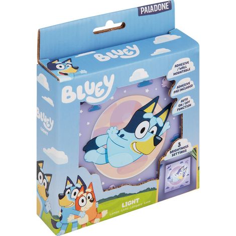 Paladone Bluey - Lámpara de pared LED adhesiva con sensor automático y brillo ajustable, funciona con pilas para dormitorios de niños, producto oficial