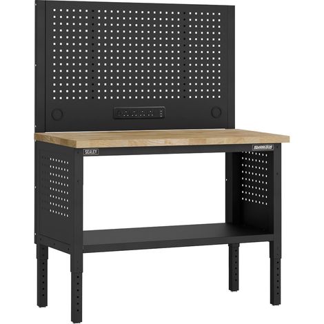 Sealey APMWB50COMBOW Superline PRO Modular Workbench with Pegboard Back Panel Wooden Worktop 1265mm