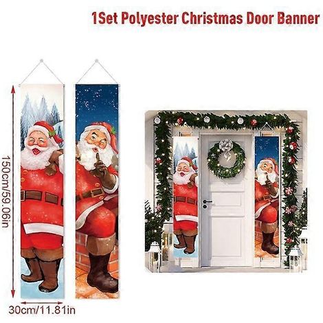 Décoration de porte de Noël, bannière Joyeux Noël, décoration à suspendre pour la maison, ornement de Noël, cadeau de bonne année, Père Noël (1/5)