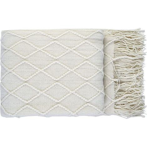 Überwurf mit Quasten für Sofa oder Büro, beige, 127 x 180 cm, mit dekorativen Fransen (1/5)