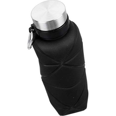 Gourde pliable 700 ml en silicone alimentaire à large ouverture, idéale pour les enfants, avec mousqueton, pour les voyages et le sport, couleur noire. (1/5)