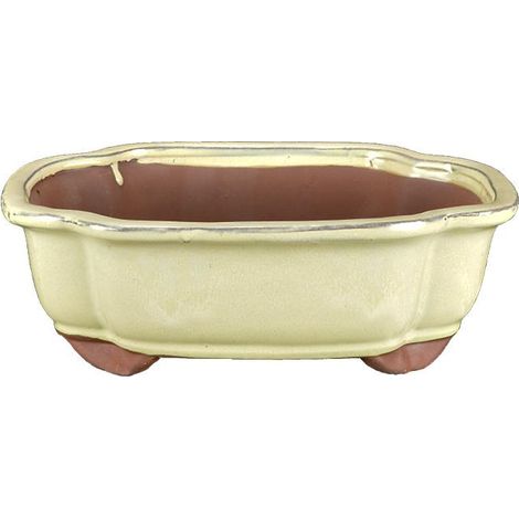 Vaso per bonsai ovale (forma mokko) in gres smaltato bianco 28x21x6,5 cm - GA8