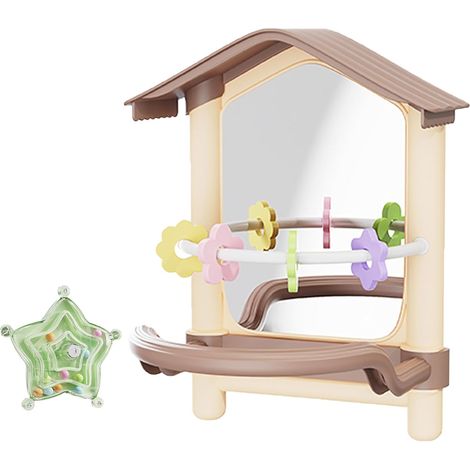 Miroir pour oiseaux avec perchoir et jouet étoile rotatif sonore, ensemble d'accessoires pour cage de perruches, perruches ondulées et calopsittes, installation sécurisée par verrouillage par rotation (1/5)