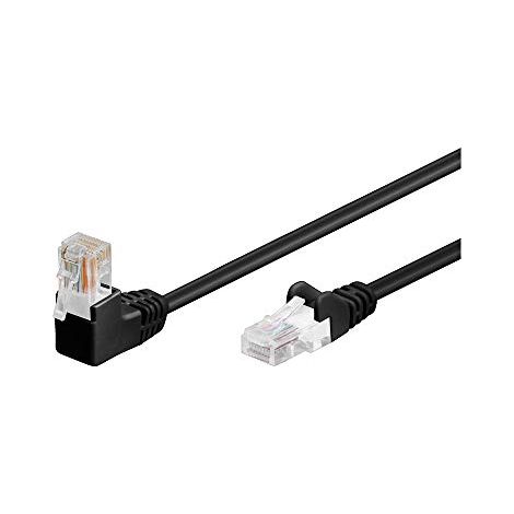 CAT 5e cavo patch 1x 90° angolato U/UTP, nero, 10 m, conduttore di alluminio placcato di rame (CCA), 1x Spina RJ45 (8P8C) 90°. Lunghezza del Cavo 10 m (1/3)