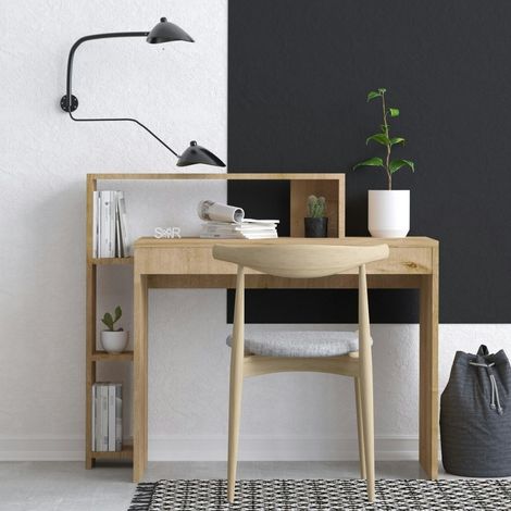 Pier Import – Bureau droit moderne effet chêne – Dimensions 95x45x117 cm – Rangement niches intégré – MDF mélaminé facile d'entretien (1/4)