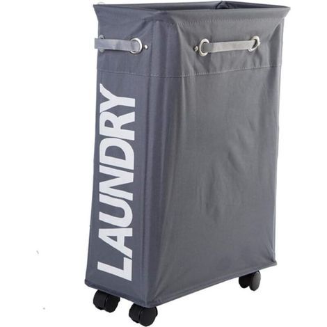(Dark Grey) 45L Slim Foldable Laundry Basket with 4 Wheels Slim Collapsible Laundry Hamper Laundry Collector Rectangular Laundry Box Clothes Storage for Home