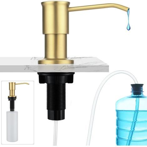 Sink soap dispenser with 500ml bottle and 1.0m extension kit, top refill, brushed gold (1/5)