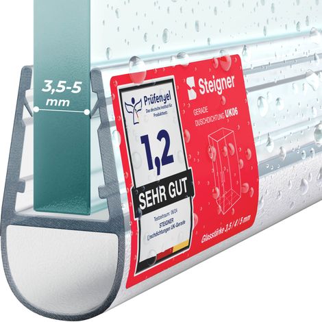 STEIGNER Joint de douche pour paroi en verre, 160cm, vitre 3,5/4/5mm, joint d'étanchéité PVC droit pour les cabines de douche réctangulaires, UK06