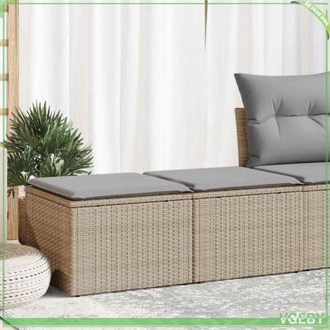 Salon de jardin - 3328662 - Résine tressée - Beige - 2 tabourets avec coussins amovibles (1/5)