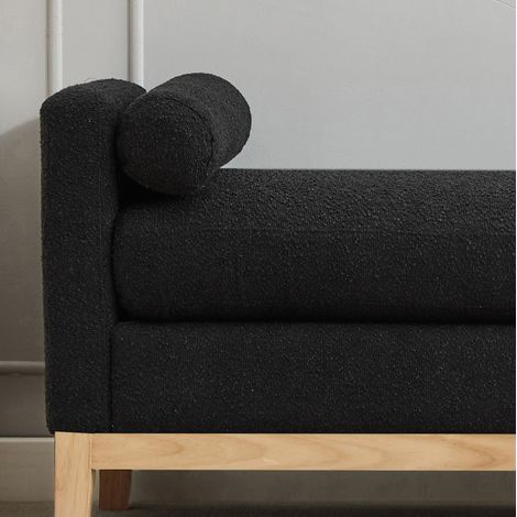 Banquette rembourrée avec pieds en bois et 2 coussins ronds, assise confortable pour chambre, salon et entrée, coloris noir (1/5)