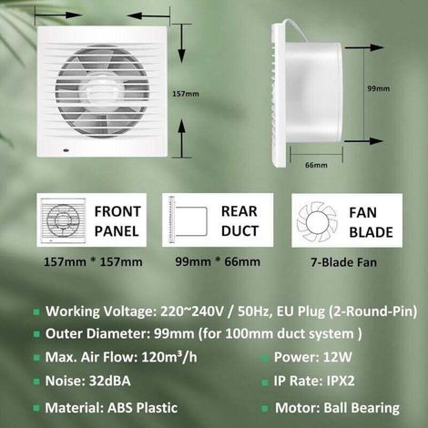 Extractor silencioso con válvula antirretorno + mosquitera integrada (159 x 81 x 159 mm) -Crezuo