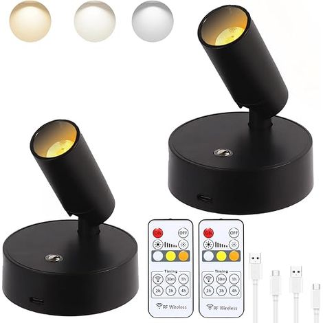 Wireless LED Spotlight, Rechargeable Indoor Floor Lighting, Battery Powered Photo Lamp with Remote Timer and Dimmable Spot Wall Light for Plants Images Artwork (1/5)