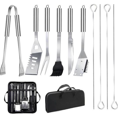11Pcs Ensemble Ustensiles Barbecue en Acier Inoxydable Professionnel - Kit d'Accessoires Grill Barbecue Pratiques avec Sac Portable