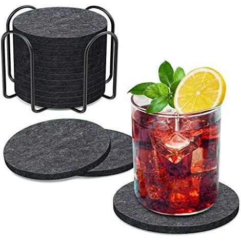Untersetzer Gläser Filz Untersetzer Rund 12er Set 10cm Bierdeckel Glasuntersetzer mit Halter für Getränke, Zuhause Restaurant Büro und Bar