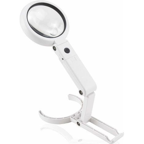 Loupe eclairante à Main sur Pied 5X 11X avec lumière 8 LED, loupe de Lecture, loupe de Table avec Support Pliable, pour Lecture, l'inspection, Soudure, l'artisanat, réparation, Ø75mm, HANBING (1/5)