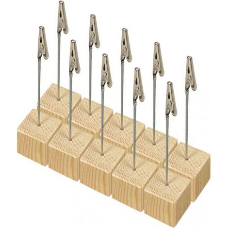 Socle cube en bois brut de dimensions 3,6 x 3,6 x 3,6 cm avec pince crocodile - Lot de 10 (1/5)