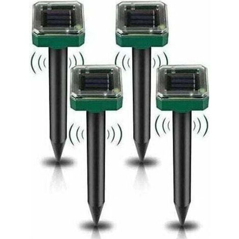 Lot de 4 Répulsifs Solaires à Ultrasons, Répulsif Anti Taupes Solaire Souris Repeller Exterieur pour Jardins Taupes Campagnols Gophers Serpents ou Autres Autres Rongeurs