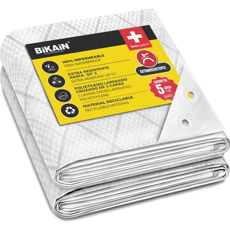 Bikain Telone impermeabile esterno - Modello BI055LOBL - Fori rinforzati elettrosaldati - Polietilene laminato incrociato a 3 strati - 120 g/m2-5x8m - Bianco - Protezione totale - Extra resistente