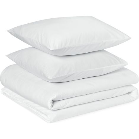 Parure de Lit 2 Personnes 2 Pièces en Coton Bio, Housse de Couette 200 x 200 cm et 1 Taie d'oreiller 65 x 65 cm, Blanc (1/5)