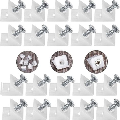 Set mit 20 Rückwandverbindern und 20 Edelstahlschrauben, Schubladenkeilen, Schubladenböden, Schrankrückwand, Wandhalterung mit Schrauben – Weiß (1/4)