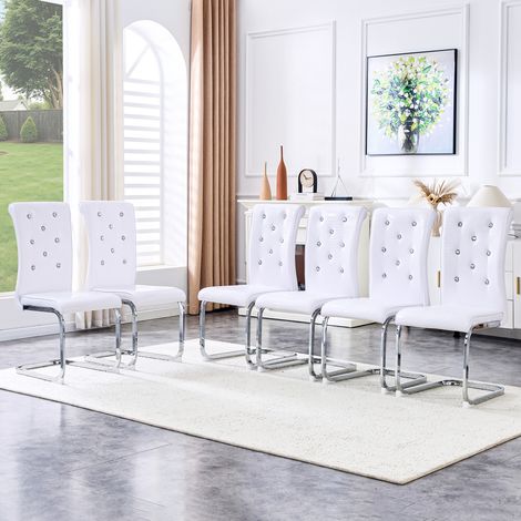 Lot de 4 chaises à manger rétro effet alligator,détails cristal sur faux cuir. Pieds métalliques galvanisés,touche chic unique pour l’intérieur. (1/5)