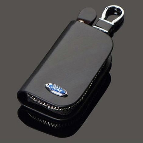 Leder-Schlüsseletui für Ford-Schlüsselanhänger, Schlüsselhülle, Brieftasche, Fernbedienungshülle, Münzfach, Reißverschlusstasche-Ford Black