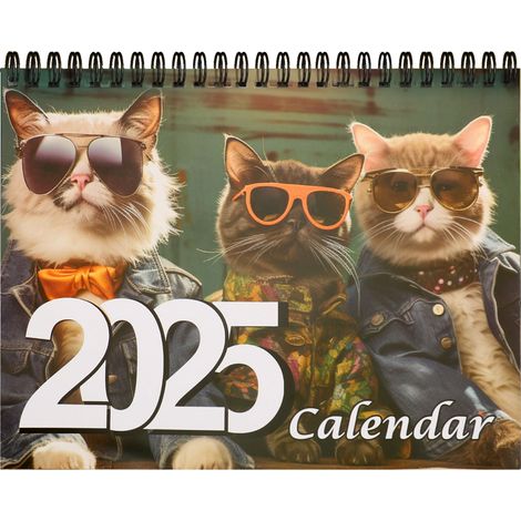 Calendrier de table mensuel, image claire, couleurs vives, calendrier 2025 avec des chats élégants, cadeau idéal pour un usage quotidien (1/5)
