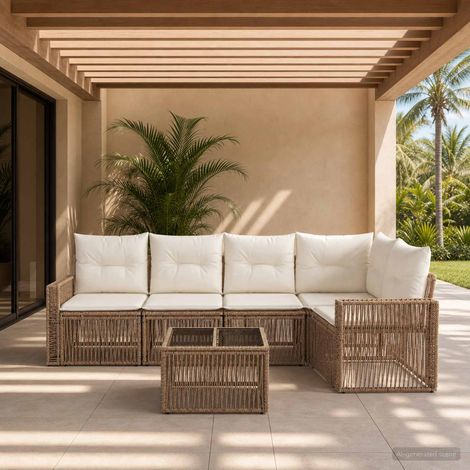 vidaXL Ensemble de canapé de jardin 6 pcs Beige et blanc crème (1/5)