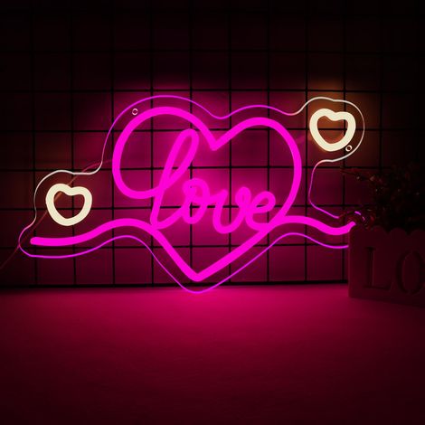 Cadeau de Saint-Valentin pour lui/elle : Enseigne lumineuse néon en forme de cœur pour la classe des enfants, la chambre, un anniversaire de mariage, l'amour (rose) (1/5)