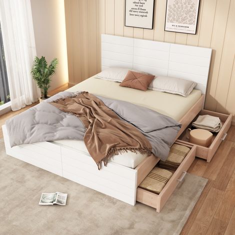 Bett Doppelbett Stauraum 180x200 Holz Weiß OKMYHOME (1/5)