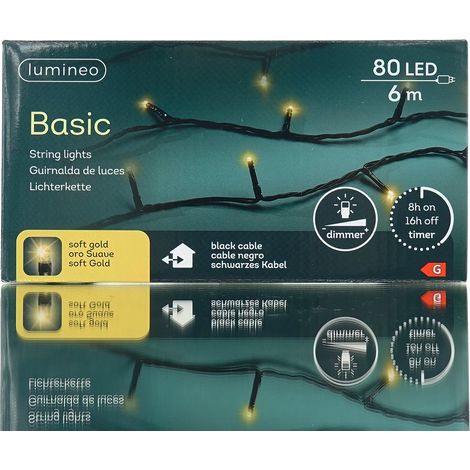 Lumineo LED Lichterkette Basic schwarz 6 Meter 80 Lichter - softgold (1/4)
