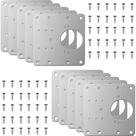 Lot de 10 plaques de réparation de charnière, kit de réparation de charnière pour armoires de cuisine, kit de plaque de montage de charnière de porte en acier inoxydable