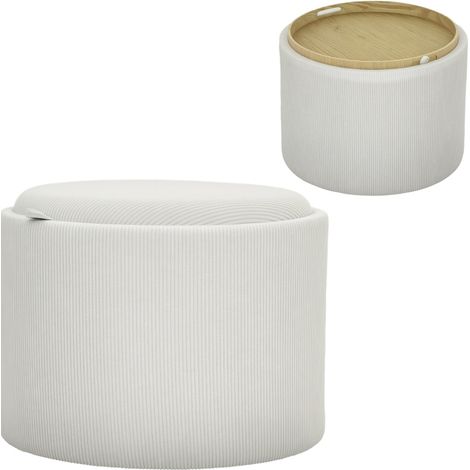 Puf con almacenamiento redondo 56 x 56 x 42 cm blanco crema (1/5)
