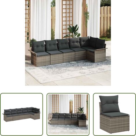 vidaXL Poly Rattan - Garten-Sofa-Set mit Kissen mit Speicher 6 pcs Grau Poly Rattan (1/5)