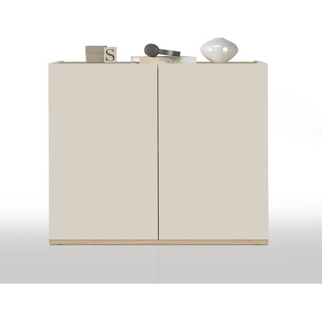 WHOUS Mobiletto portaoggetti multiuso salvaspazio Garda con 2 ante cashmere/rovere 80,9x35x70 cm