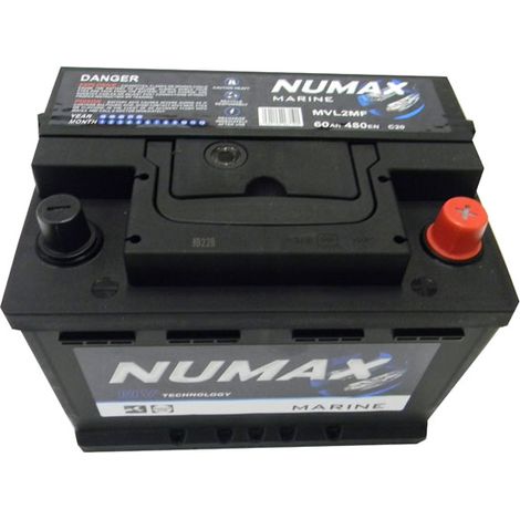 Numax – Batterie de démarrage 12V 60Ah MVL2MF – CCA 480A pour camping-car – Technologie CA / CA épaisses – Dimensions 242 x 175 x 175 mm (1/2)