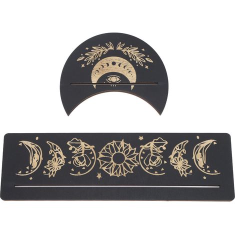 Lot de 2 supports en bois pour cartes de tarot, forme lune et rectangle, présentoir noir type A (1/5)