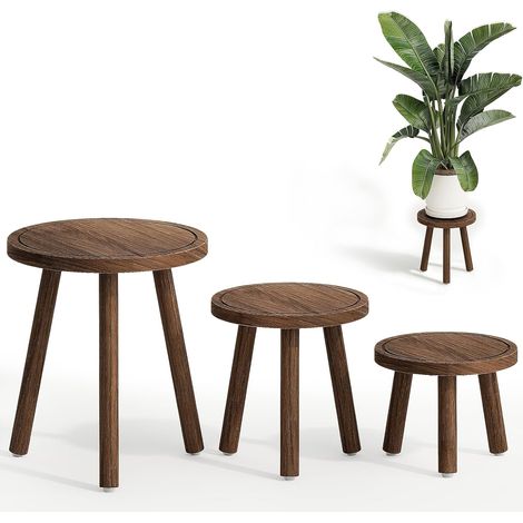 Lot de 3 supports de plantes d'intérieur simples pour plusieurs plantes, tabouret d'angle en bois pour terrasse, jardin, balcon, salon, chambre à coucher (marron) (1/5)