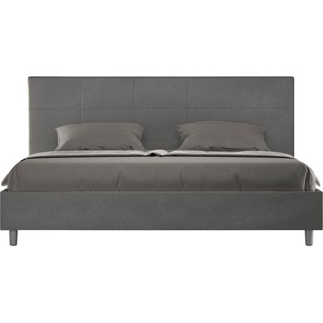 Letto Matrimoniale King Size 200x200 cm con Rete Imbottito in Microfibra Mika Grigio (1/5)