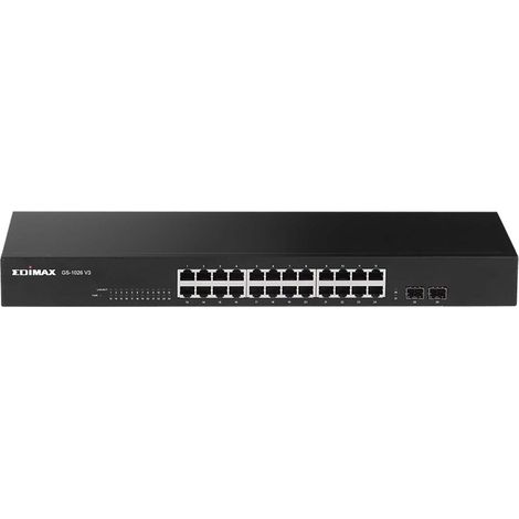 Switch di Rete Edimax GS-1026 V3, Commutatore Ethernet Gigabit a 24+2 Porte, Velocit� 10/100/1000 Mbps, 52 Gbps di Larghezza di Banda, Ideale per Armadi di Rete (1/5)