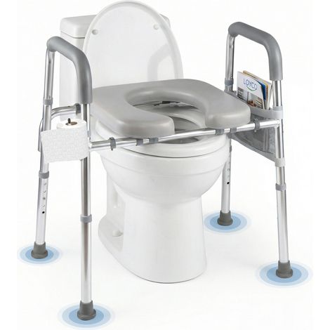 Rehausseur de siège de toilettes avec poignées et accoudoirs rembourrés pour personnes âgées - argent (1/5)