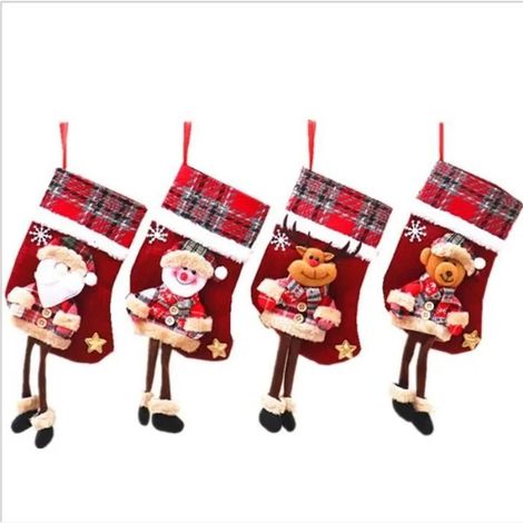Bas de Noël - Non spécifié - 4 pcs - 15x22 cm - Lin - Rouge (1/4)